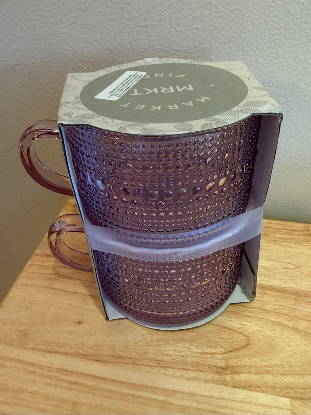 Set of 2 Textured Purple-Pink Glass Mugs